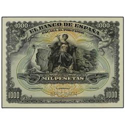 Prueba de color de anverso 1.000 Pesetas. 15 Julio 1907. Palacio Real de Madrid. Color amarillo y ve