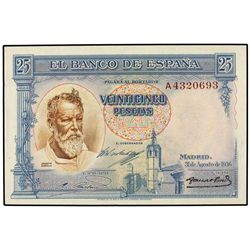 25 Pesetas. 31 Agosto 1936. Sorolla. Serie A. Ed-C18a. SC.