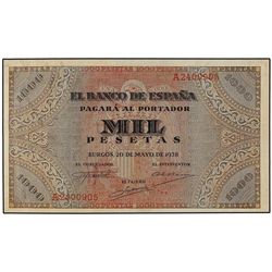 1.000 Pesetas. 20 Mayo 1938. Púlpito de San Agustín. (Leves manchitas en margen derecho). Raro en es