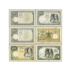 Extraordinario conjunto formado por 6 Pruebas de artista sobre cartón 1.000 Pesetas. (29 Noviembre 1