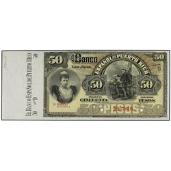 50 Pesos. S/F (1894-97). Serie D. Numeración 00000. Tampón SPECIMEN en rojo. Dos pequeños taladros y