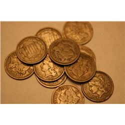 Lot Of 11 Three Cent Pieces