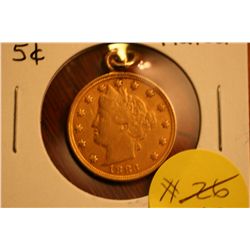 1883 Five Cent Gold Plated "Rackateer Nickel"