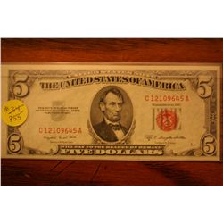 1953-B $5 Bill (Crisp Unc. Legal Tender)