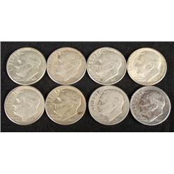 8 Different Date Roosevelt Silver Dimes 1947-1964