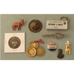 9 Early Political Buttons Pins Medals Promos 1872-
