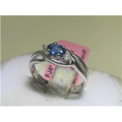 BLUE SAPPHIRE and .08 ct Diamonds 14K White Gold Ring