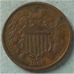 1866 Very High Grade 2 Cent Coin -Great Detail