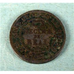 Spain 1853 1/10 Reale Copper Coin