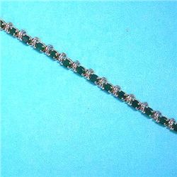 Emerald and .10 ct Diamonds 14K White Gold Bracelet