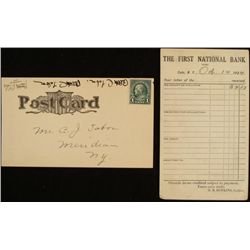 2 First National Bank Meridian NY Post Cards 1924