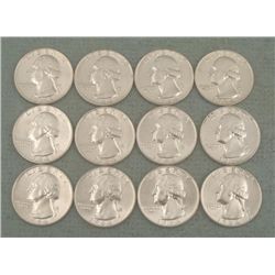 12 Gem UNC 1964-D Silver Quarters