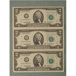 3 Consec # 2003A $2 Notes G Mint Bills Chicago CU