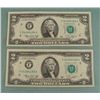 Image 1 : 2 Consec # 1976 $2 Bill Notes "F" Mint Mark Atlanta CU