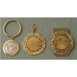 3 Coins 1980 Krugerand,1873 Silver Issue Pendant, Clip