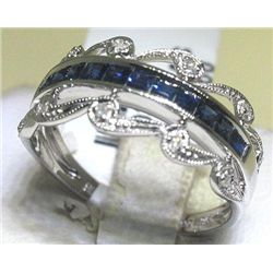 14K White Gold Earrings Blue Sapphire Diamonds Ring Set