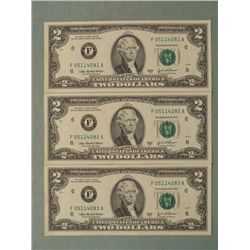 3 Consec # 2003A $2 Notes F Mint Bills Atlanta UNC