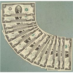 15 UNC 1976 G Mint $2 Dollar Notes