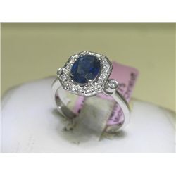 6 1/2 14K White Gold Diamonds and Blue Sapphire Ring