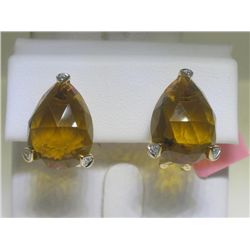 Citrine and .04 ct Diamonds 14K Yellow Gold Earrings