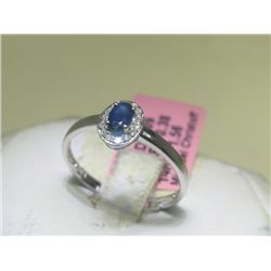 .07 ct Diamonds and Blue Sapphire 14K White Gold Ring
