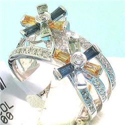 Blue Yellow Sapphire Diamonds Ring White Gold Earrings