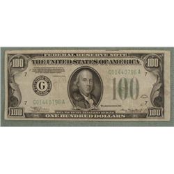 $100 1934 J2 US Note Large Green G & Large 100 Nice