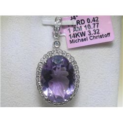 Amethyst and .42 ct Diamonds 14K White Gold Pendant