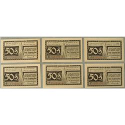 1 Set of 6 Diff CU Notes German Solbad 50 Pfennig 1921