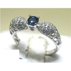 Blue Sapphire and .48 ct Diamonds 14K White Gold Ring 7