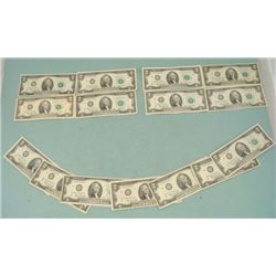 (15) 1976 $2 Dollar Bills Notes Cleveland "D" Mint Mark
