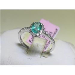 Diamonds and .14 ct Emerald 14K White Gold Ring 6 1/2