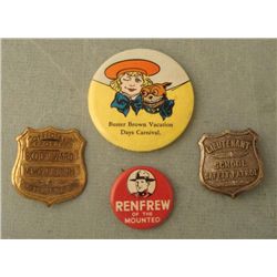 4 Vintage Pins Renfrew, Buster Brown, Ward