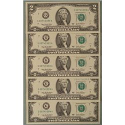 5 Consec # 2003A $2 G Notes Two Dollar Bills Chicago CU