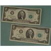 Image 1 : 2) 1976 $2 Dollar Bills Notes "F" Mint Mark UNC Atlanta