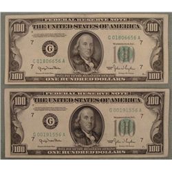 2 XF+ 1950 $100 Federal Reserve Notes