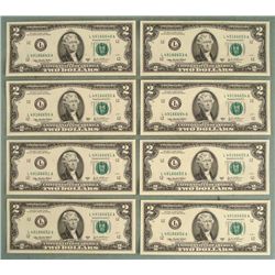 8 Consec L Mint San Francisco CU 2003-A $2 Bills Notes