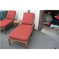 RUST COLORED METAL PATIO LOUNGE CHAIR WITH CUSHION