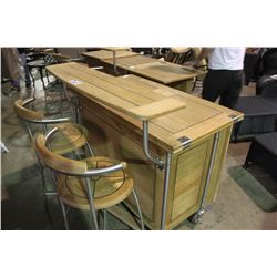 TEAK MOBILE BAR CABINET/PREP STATION WITH 2 STOOLS