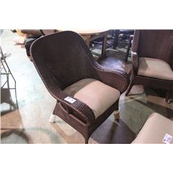 BROWN RATAN ARM CHAIR WITH CUSHION