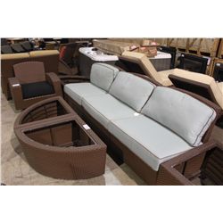 3 PEICE BROWN RATAN SECTIONAL WITH CUSHION