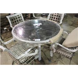 NICKLE COLORED GLASS TOP CIRCULAR PATIO TABLE