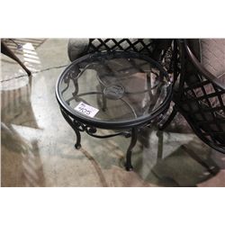 BLACK METAL GLASS TOP MEDALLION END TABLE