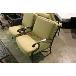 BROWN METAL CURVED ARM PATIO EASY CHAIR WITH