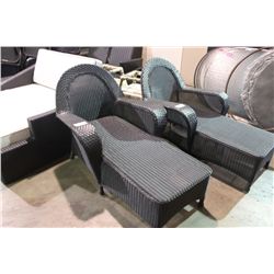 WIDE ARMED BLACK RATAN LOUNGE CHAIR