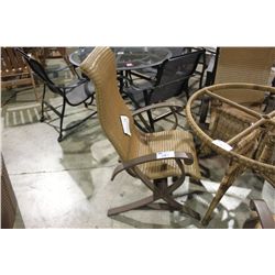 METAL ARM RATAN HIGH BACK DINING CHAIR