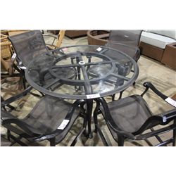 BLACK CAST METAL CIRCULAR GLASS TOP PATIO TABLE