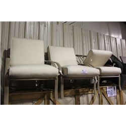 3 SPECKLED METAL PATIO CHAIRS WITH CUSHIONS