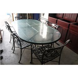 GLASS TOP GREY METAL OVAL PATIO TABLE