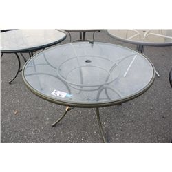 MODELED GREY GLASS TOP CIRCULAR PATIO TABLE